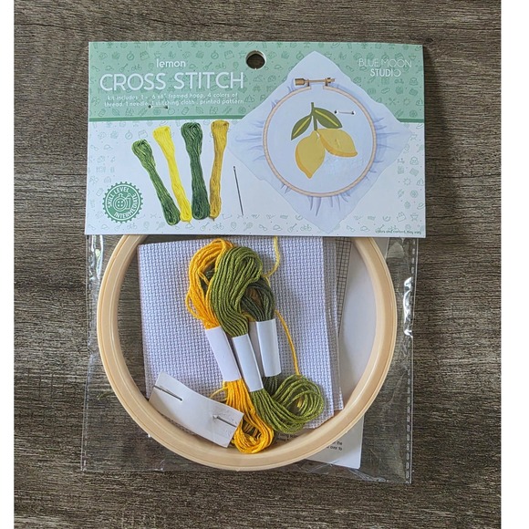 Blue Moon Studio Other - Blue Moon Studio Lemon Cross Stitch Kit 6in Hoop Intermediate NEW